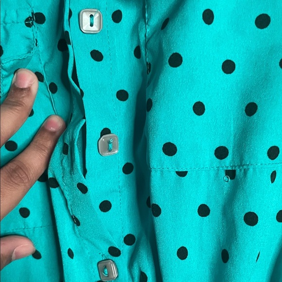 Sleeveless Teal Polka Dot Dress - Picture 2 of 6